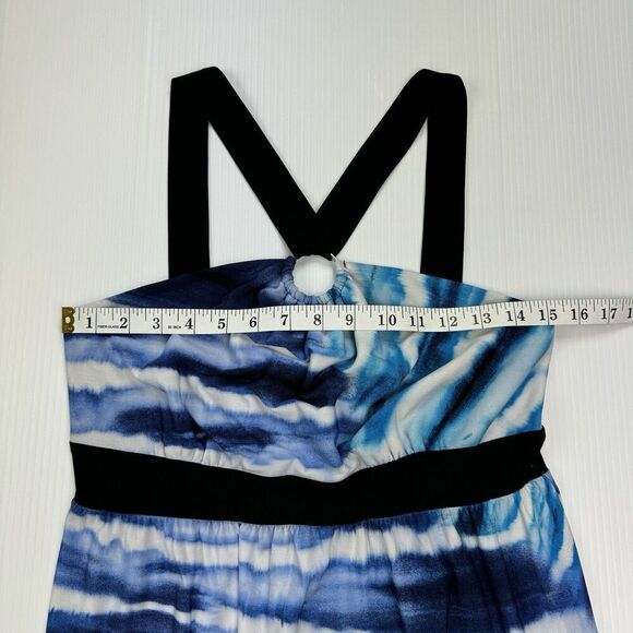 Soho Apparel Ltd Keyhole Maxi Dress Size Medium Blue Black White - Picture 6 of 7